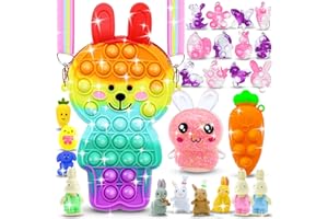 PISTROY Easter Basket Stuffers - Pop Easter Basket Bunny Purse Bags Sensory Fidget Toy Pack for Kids Toddlers Teens Girls Boys - Great Easter Gift Set for Easter Hunts and Party Favor