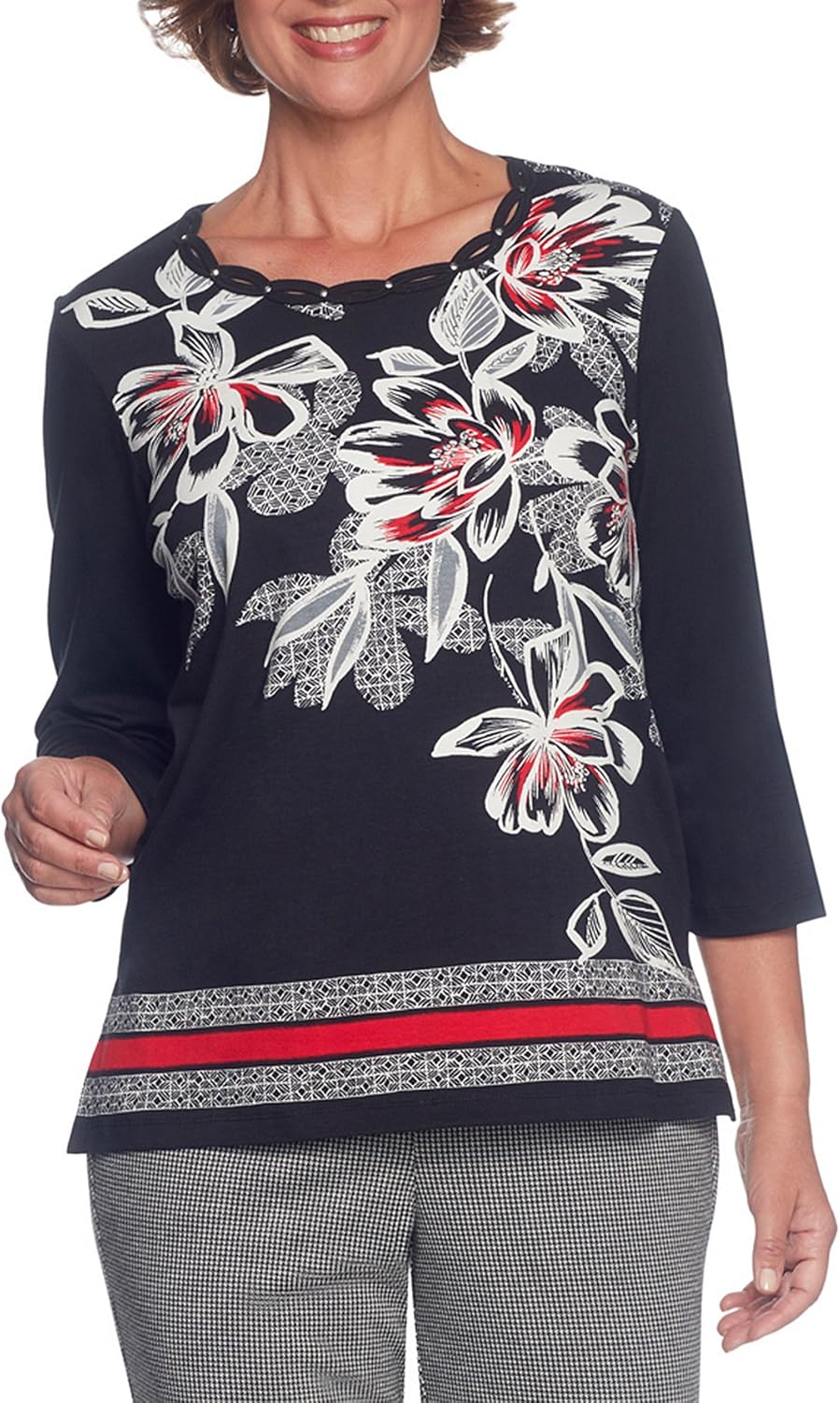 Alfred Dunner Floral Geometric Top at Amazon Women’s Clothing store