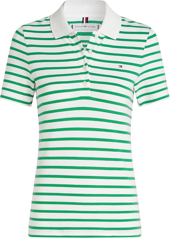 Maglietta Polo Maniche Corte Donna Slim Fit, Multicolore (Ecru/Radiant Green STP), XS