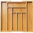 Pipishell Bamboo Expandable Drawer Organizer for Utensils Holder, Adjustable Cutlery Tray, Wood Drawer Dividers Organizer for Silverware, Flatware, Knives in Kitchen, Bedroom, Living Room(M-N)