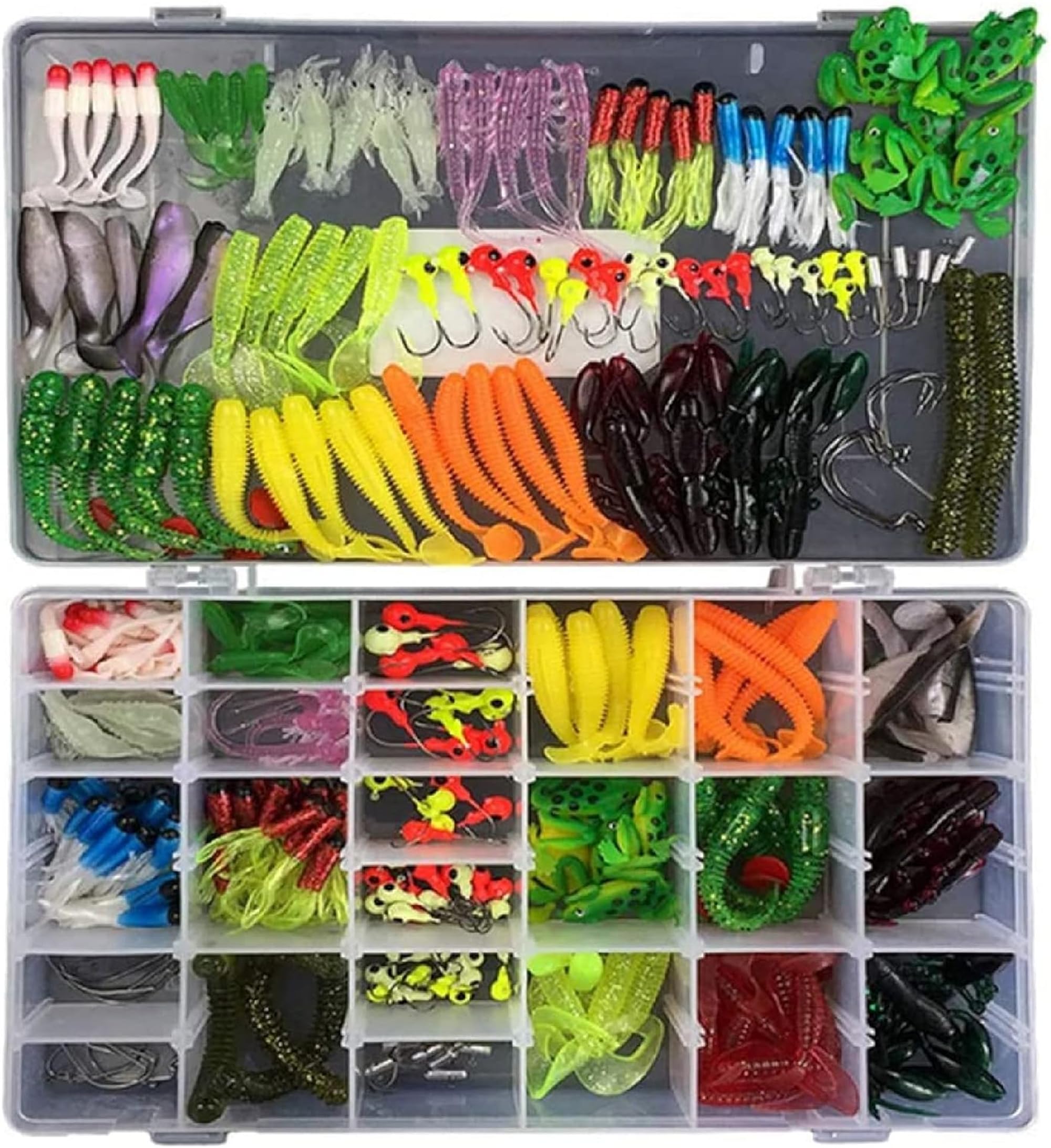RoseFlower Fishing Lures Set Mixed Universal Artificial Topwater Fish Lure Soft Baits Kit Including Spinning Lure, Plastic Worm, hooks, Swivels and Storage Box - Freshwater Saltwater Fishing Equipment