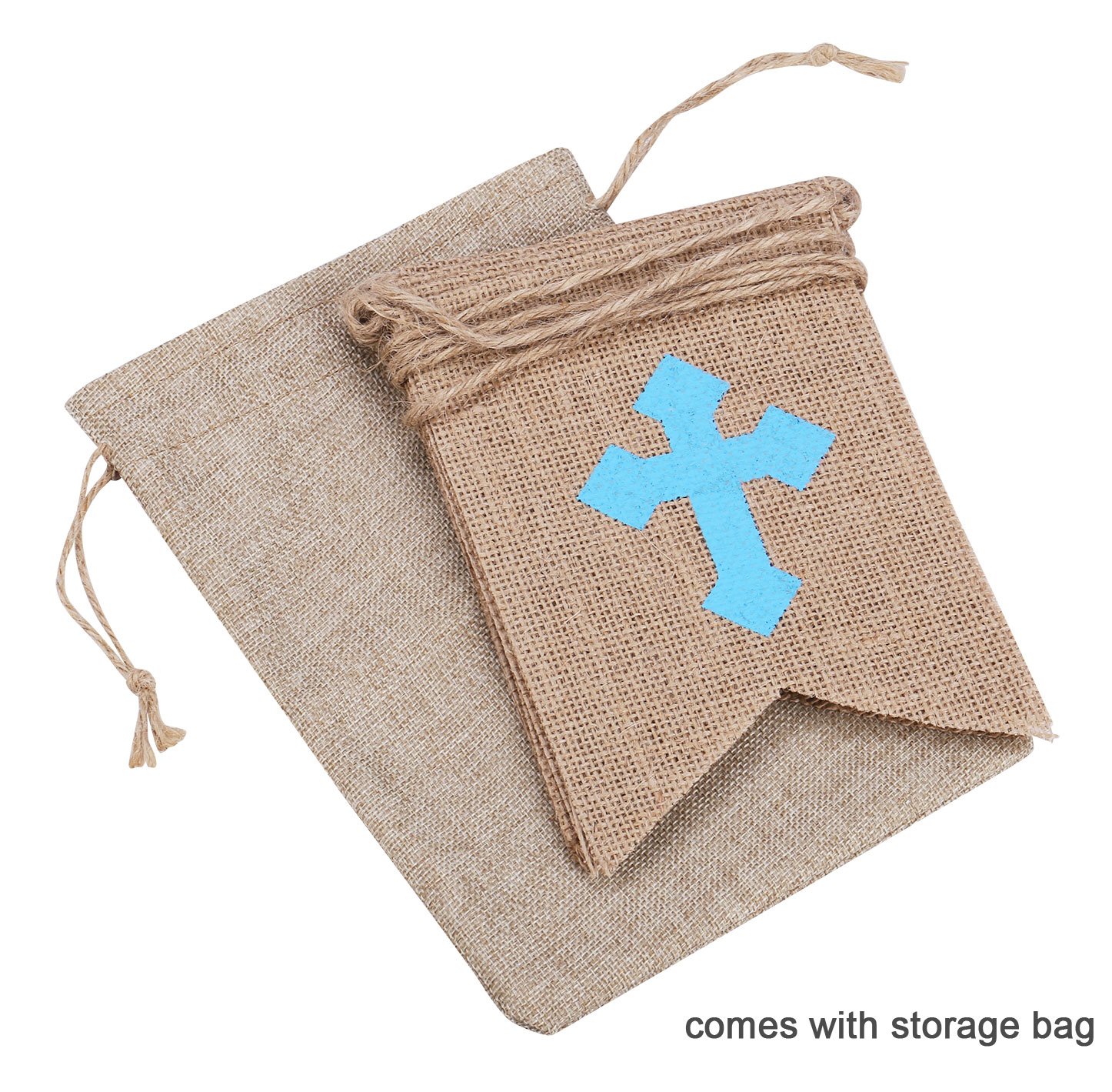 Burlap Communion Party Banner, Baptisim Christening Decoration God Bless Banner, Swallow-Tailed DIY Decoration for Wedding, Baby Shower Party (Blue)