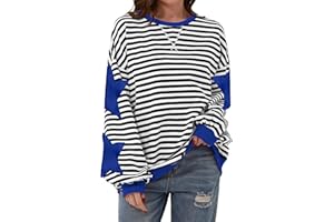 TERIVEEK Women Oversized Striped Color Block Long Sleeve Crew Neck Sweatshirt Casual Loose Pullover Y2K Shirt Top