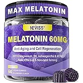 Antioxidant & Brain Support Melatonin 60mg 30mg for 50+ Adults | High Dose Melatonin for Anti-Aging & Immune | Extra Strength Melatonin Gummies with B6, Ashwagandha, Magnesium, MSM - 60 Gummies