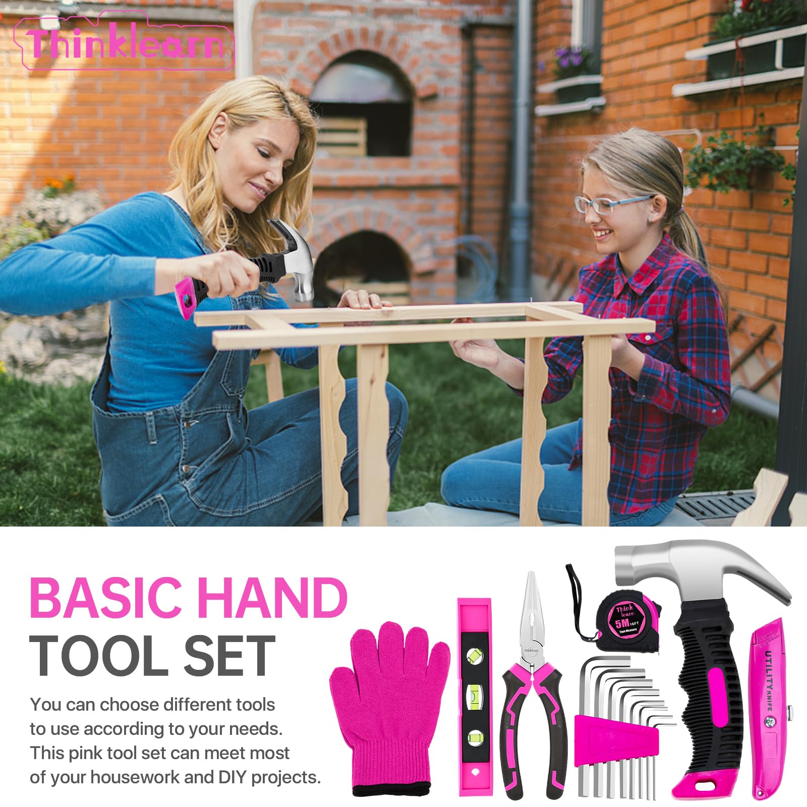8V Pink Cordless Drill Set, 64 Pcs Pink Power Drill Tool Kit for Women, 3/8