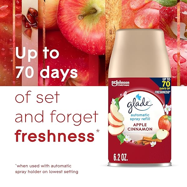 GLADE AUTOMATIC SPRAY REFILL, AIR FRESHENER FOR HOME AND BATHROOM, APPLE CINNAMON, 6.2 OZ