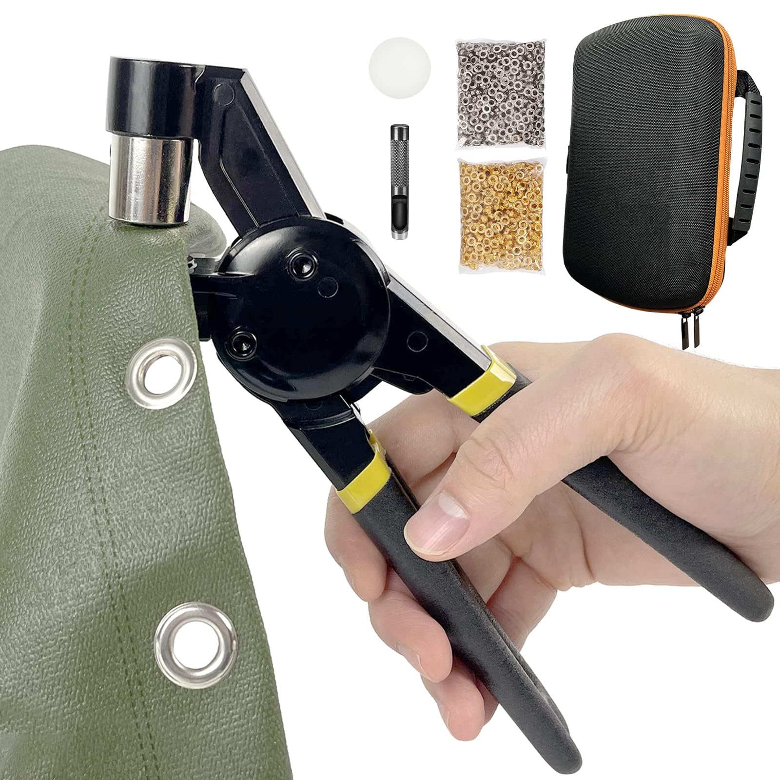 HAPDEN Eyelet Punch Kit with bag and 200 pcs 10mm Eyelets, Complete Eyelet & Grommet Kit for DIY Tarpaulin Ring Repair and Installation