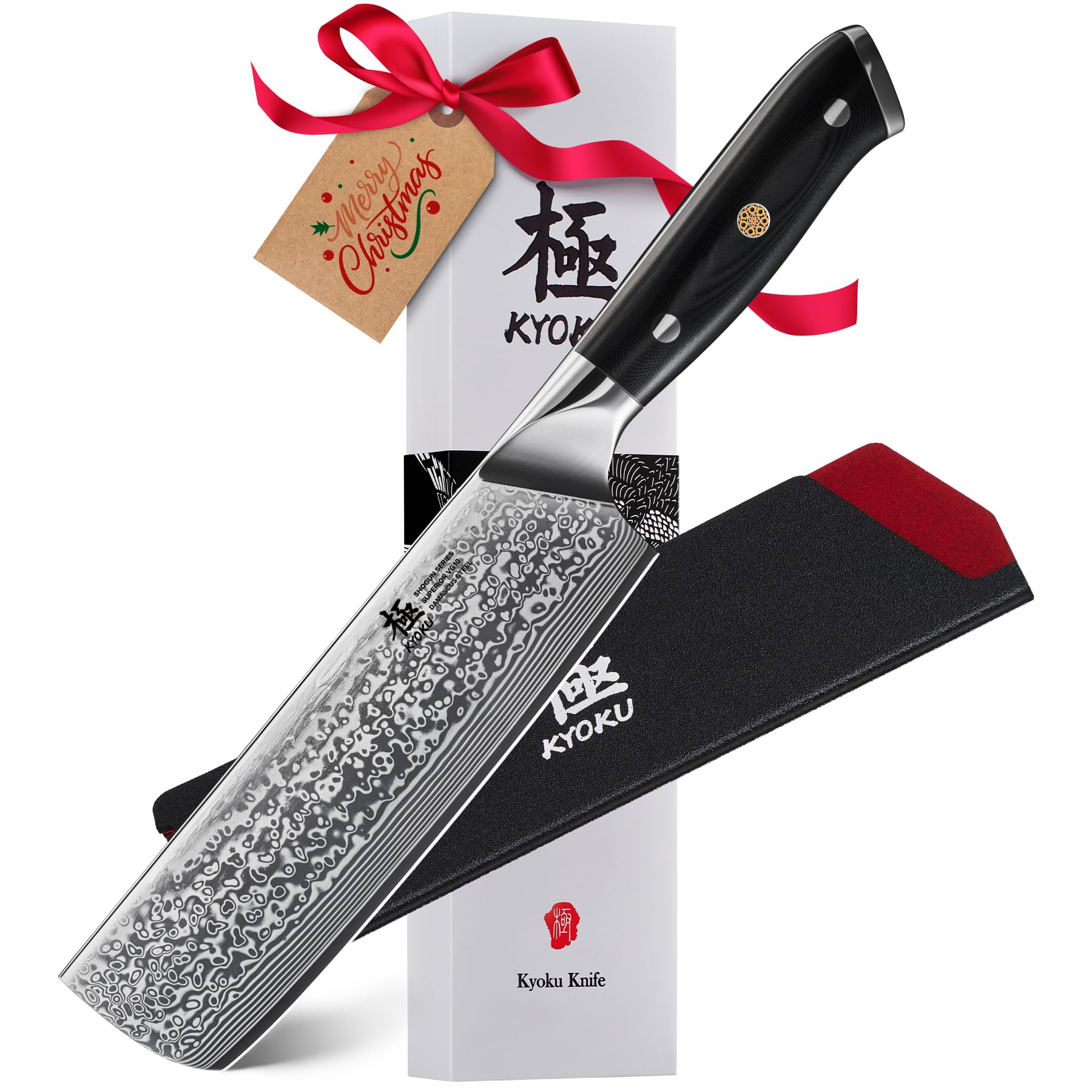 Photo 1 of KYOKU Nakiri Knife - 7" - Shogun Series - Japanese Style VG10 Steel Core Damascus Blade - with Sheath & Case