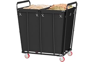 Hoctieon 2 Section Laundry Sorter Cart, 400L Rolling Hamper with Wheels, Industrial Laundry Basket Organizer, Extra Large Dirty Clothes Hamper for Home & Hotel, Heavy Duty, Black