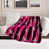 Juicy Couture Cabana Plush Hot Pink Striped 90"X90" Fuzzy Full/Queen Bed Blanket - Luxurious Microfiber Plush Blanket for Ultimate Comfort and Cozy Warmth