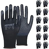 HPHST Latex Rubber Hand Coated Work Gloves - Safety Work Gloves - Excellent Grip for Construction Warehouse Garden 12 Pairs