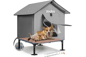 Zooba 25" Heated Cat House for Outside, Waterproof & Insulated Feral Cat Shelter in Winter, Outdoor Pet House Weatherproof with Heater & Elevated Bed, Extra Space for Multi-Cats and Small Dog (Gray)