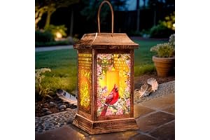 VOOKRY Cardinal Solar Lanterns Outdoor Hanging Lanterns, Metal Glass Garden Decor Solar Lights, Gifts for Women Mom Birthday Grandma Mothers Day, Waterproof Decorative Lantern for Outside Patio Yard
