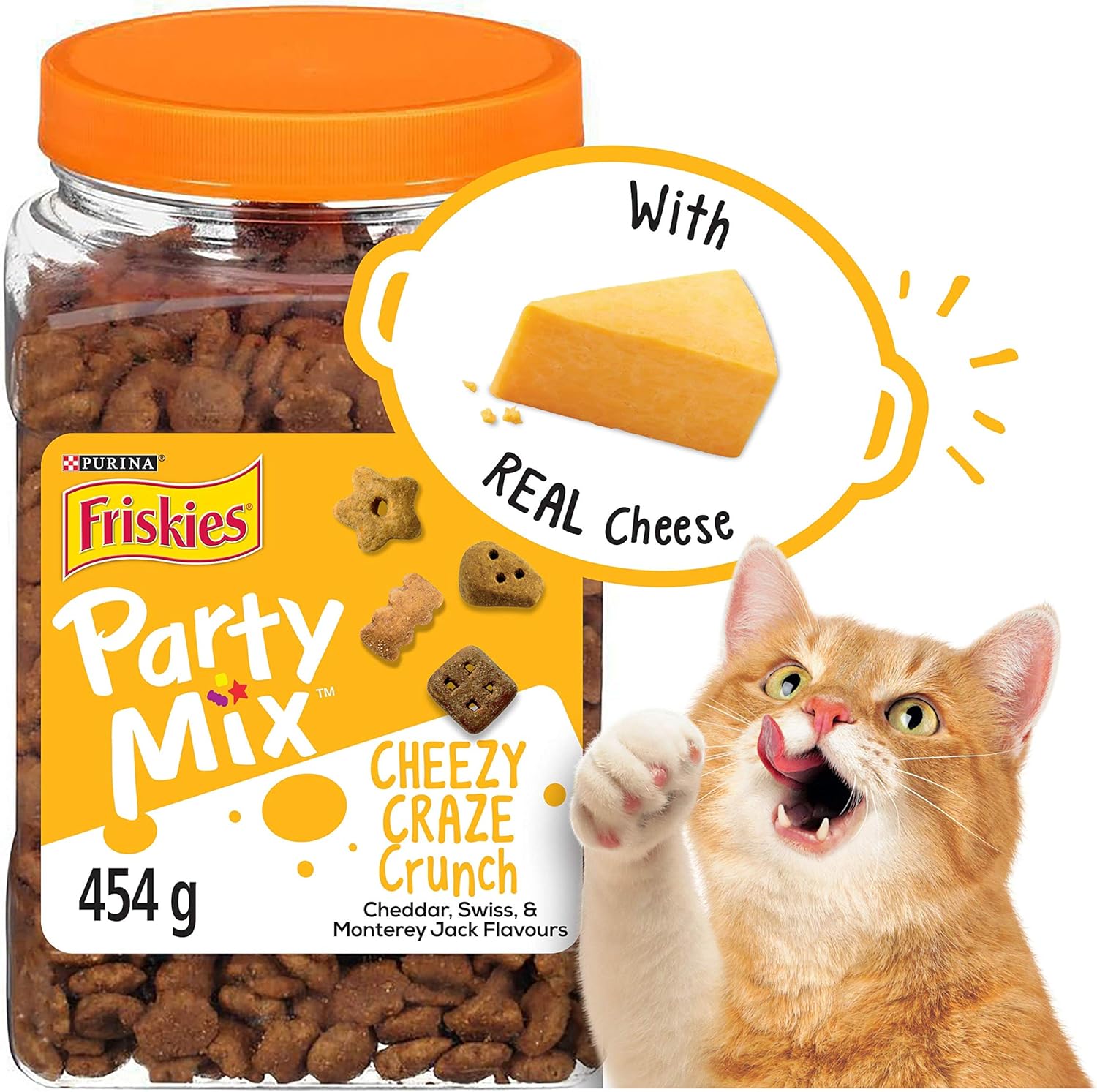 Friskies Party Mix Cat Treats, Cheezy Craze Crunch 454g Canister