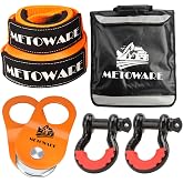 METOWARE Offroad Recovery Kit, 10 Ton Heavy Duty Winch Snatch Block | Snatch Block Kit with Snatch Block Pulley- 3" x8' Tree Saver, 3" x20' Tow Strap, 2pk 3/4" D Ring Shackles and Dampener Bag
