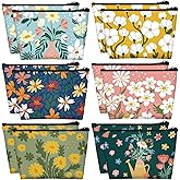 Sweetude 12 Pcs Spring Flowers Makeup Bag Bulk Portable Travel Cosmetic Bags with Zipper Simple Floral Waterproof Roomy Travel Beauty Toiletry Organizer Storage Pouch for Women Spring Gifts