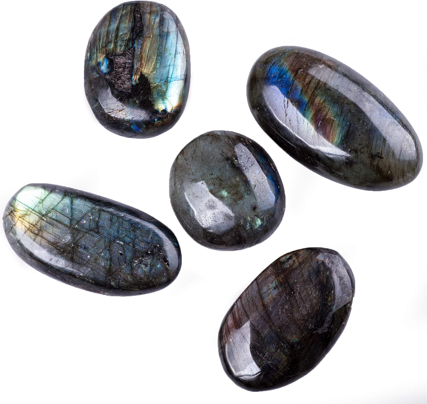 Unihom Natural Labradorite Plam Stones, Healing Crystal Gemstones Irregular Polished Worry Stone 1.5"-2.7": Furniture & Decor