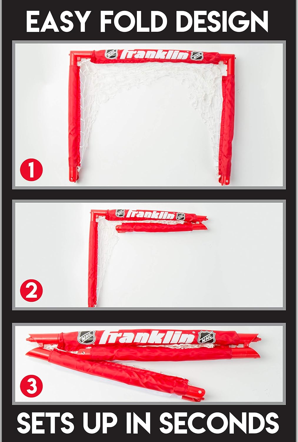 Franklin Sports Kids Folding Hockey 2 Goal Set - NHL - Street Hockey & Knee Hockey - Includes 2 Adjustable Hockey Sticks, 2 Knee Hockey Sticks, 2 Hockey Balls - 24 x 19 x 19 Inch Goal: Sports & Outdoors