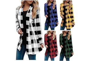 Lisgai Women's Open Front Buffalo Plaid Cardigan Long Sleeve Elbow Patch Draped Knitted Fall Oversized Maxi Sweater Outwear