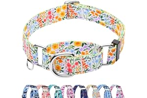 Fidohug Reflective Martingale Collar for Dogs Nylon Training Collar with No Buckle Cute Floral No Pull Dog Collar for Large Dogs（Yellow Flower，L）