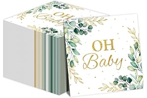 TEVXJ Eucalyptus Leaf Oh Baby Napkins Greenery Baby Shower Party Supplies Sage Green Luncheon Napkins Disposable Paper Napkins for Baby Shower Boys Girls Kids Table Decorations (50 Pack)