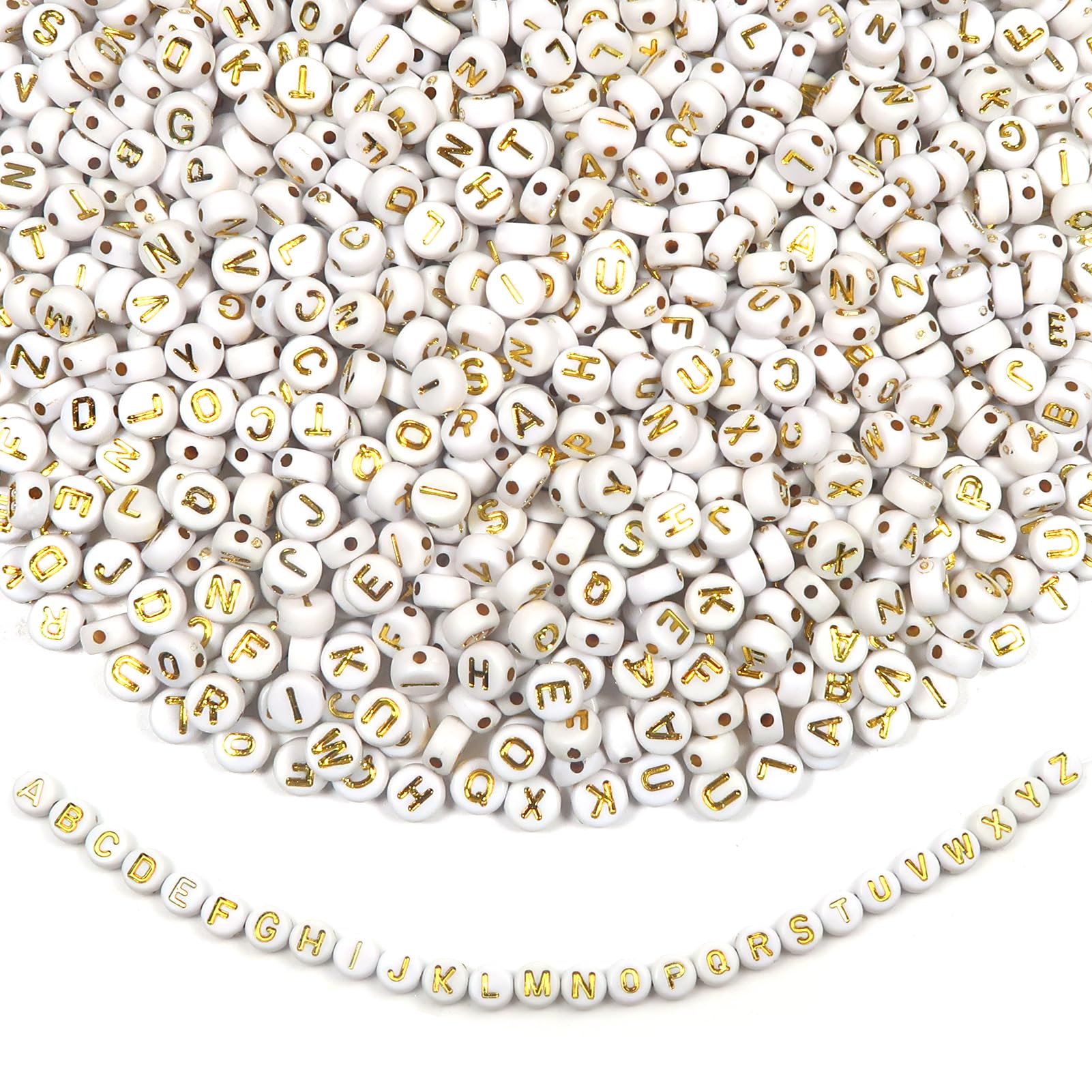 TOAOB 1000pcs Letter Beads Round White Acrylic Alphabet Beads with Gold Letter A to Z 7mm for Friendship Bracelets DIY Necklace Jewellery Making Key Chains