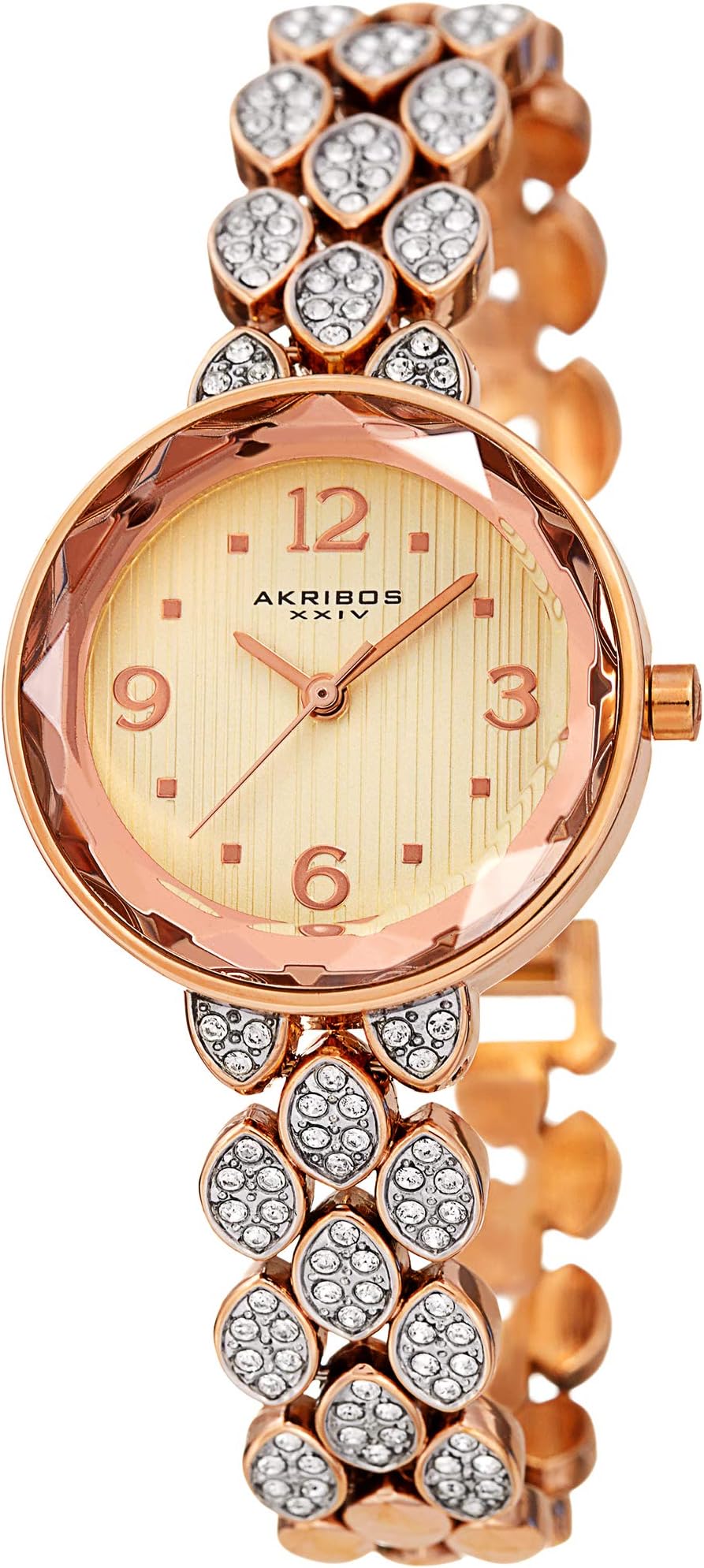 Akribos XXIV AK839 Swarovski Crystal Studded Women's Watch – Link Bracelet Strap and Small Round Polished Alloy Case Crystal Accents