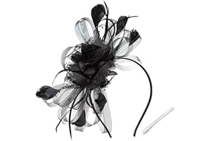 WATAME Women's Fascinators Feathers Mesh Ribbons Tea Party Hats with Headband and Clip Fascinator Hat (Black)