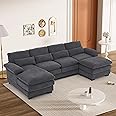 Nolohoo U Shape Sectional Sofa Cloud Couch for Living Room, 114" Comfy Chenille Modular Sofa, Modern Upholstered 4 Seat L Shape Couches with Lounge Chaise Ottoman Pillows, Dark Grey