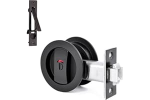 Dontay Pocket Door Lock, Color Coded Indicators, Privacy (Bed/Bath) Handles Latch, 2-3/8" Backset, Hardware for 1 3/8” to 2 3/16” Thickness Door (Including Edge Pull, Matte Black, Round - 1 Pack)
