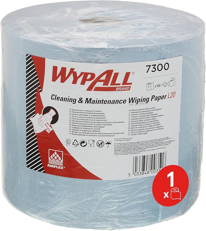 WypAll L20 Wiping Paper 7300 Blue 2-Ply Jumbo Roll 500 Sheets