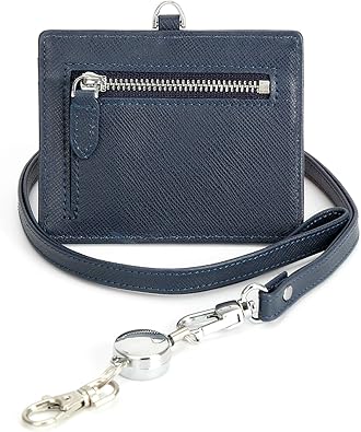 Amazon 上革堂 横縦8色 本革 小銭入れ付き リール付き ネックストラップ付き 牛革 レザー 定期入れ カードケースパスケース 社員証 名刺入れ レザー メンズ レディース 横型縦型 Idカードホルダー T7 Navy 横 Idカードホルダー