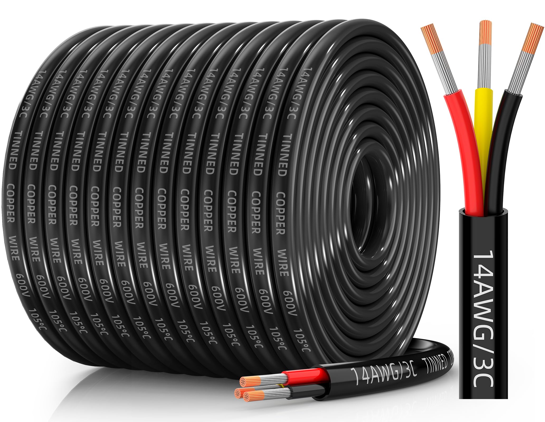 Photo 1 of **HEAVY** CONEPY 14 Gauge Wire 3 Conductor Electrical Wire, 14 AWG Tinned Copper Stranded PVC Cable, IP68 Waterproof/Flexible/Low Voltage Cord for Automotive, Marine, Solar, LED Lighting (200FT)