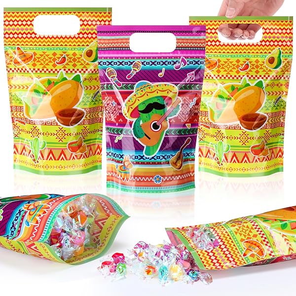 50 Pcs Mexican Fiesta Party Favor Bags - Cinco De Mayo Drawstring Goodie Bags For Taco Party Supplies