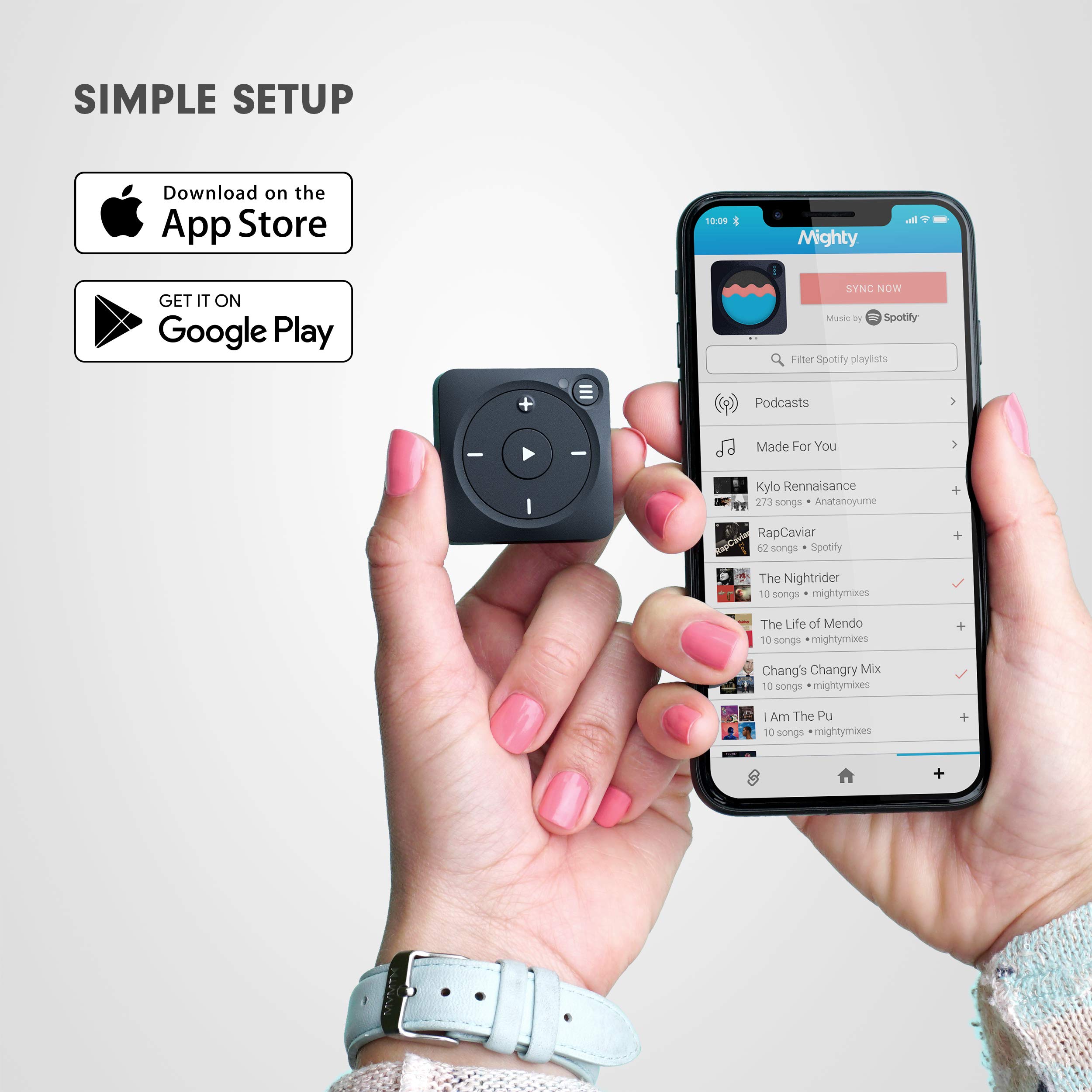 Mighty Vibe Spotify and Amazon Music Player - Bluetooth & Wired Headphones - 1,000+ Song Storage - No Phone Needed - Blue