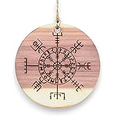 Viking Vegvisir Aegishjalmur - Raw Cedar Ornament 3x3in
