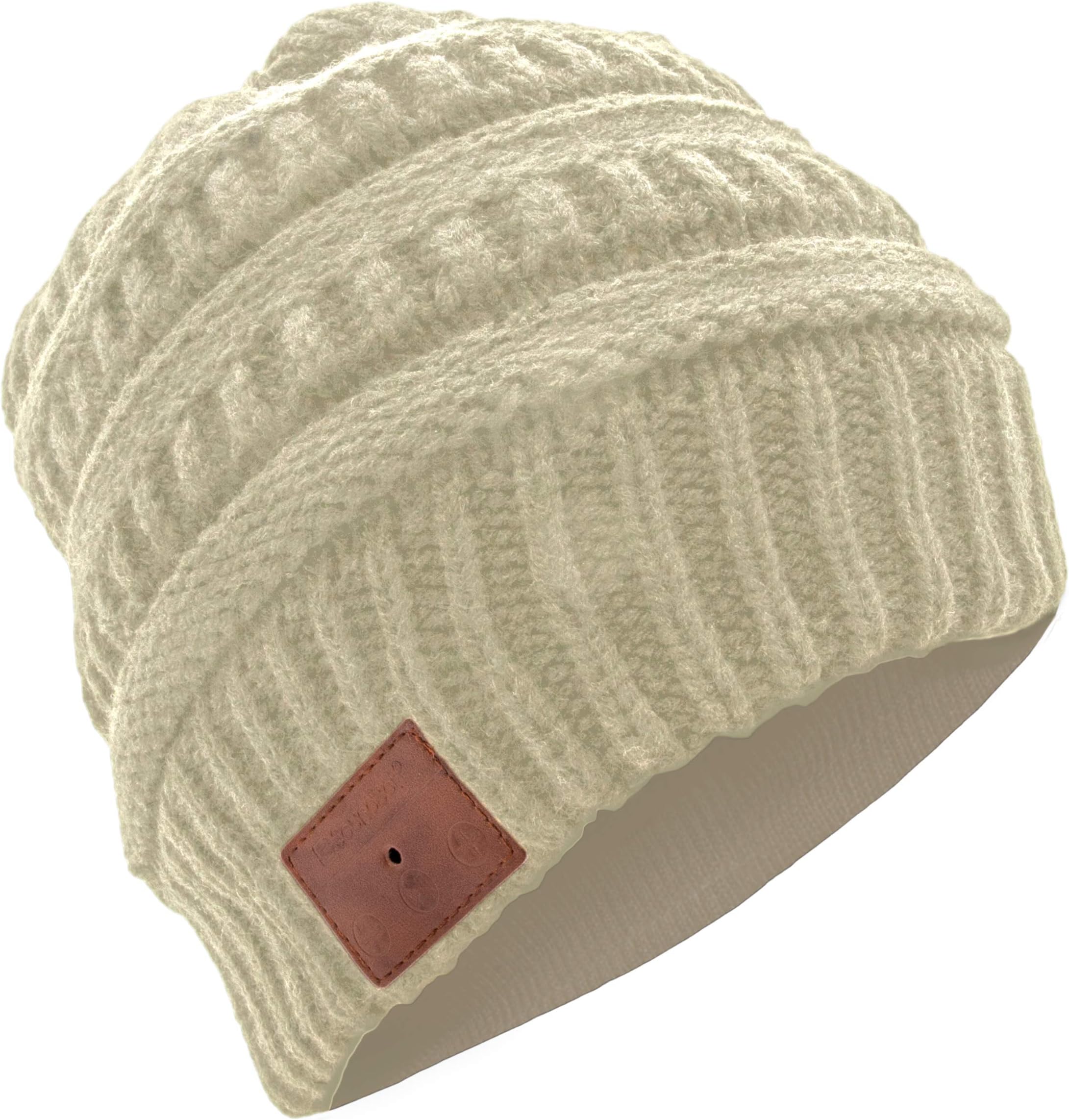 SoundBot SB210 HD Stereo Bluetooth 4.1 Wireless Smart Cable Knit Beanie Headset Musical Knit Headphone Speaker Hat Speakerphone Cap, 5Hr Music Streaming & 7Hr Hands-Free Talking, Built-in Mic (Ivory)