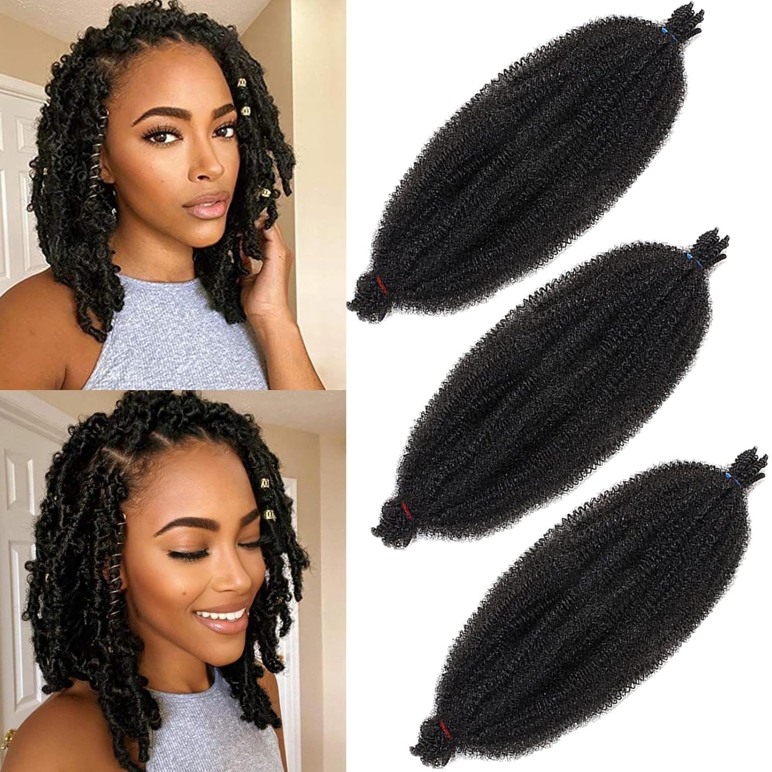 Xtrend 3 Packs Pre-Separated Spring Twist 10 Inch Black Soft Springy Afro Hair for Faux Locs Natural Marley Crochet Braiding Synthetic Extensions 8 Strands/Pack 1B# — image 1