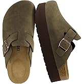 CUSHIONAIRE Loom Platform Clogs for Women, Stylish Vegan Suede Closed Toe Womens Clogs with Adjustable Buckle and Memory Foam Cork Footbed