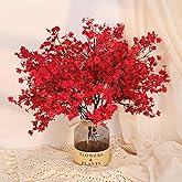 Yastouay Red Artificial Christmas Flowers, 10Pcs Real Touch Babys Breath Artificial Flowers Bulk, Fake Flowers for Vase Faux Flowers for Christmas Spring Decor Floral Arrangement