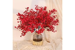 Yastouay Red Fake Flowers Artificial Flowers, 5Pcs Real Touch Silk Flowers Faux Flowers for Decorations, Babys Breath Artificial Flowers Bulk for Spring Decor Floral Arrangement