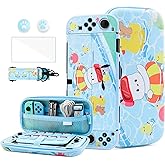 HYPERCASE 8 in 1 Cute Switch OLED Case Accessories Kit, with Blue Carrying Travel Bag Pouch of Pocha Dog, Hard Cover Skin, Screen Protector, Shoulder Straps & 2 Thump Caps