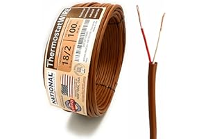 18/2 100Ft. NATIONAL Wire&Cable Thermostat Doorbell HVAC Heating Control Professional Cable Wire - Made in USA - 100% Solid Copper Conductors, CL2 ETL Listed, Low Voltage Applications Use