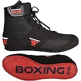 FISTRAGE Leather Kick Boxing Shoes Fighting Sports Master Training Mesh Unisex Pro Men's and Youth Genuine Boot Light Weight | Black Color Boxing Shoes for Adults