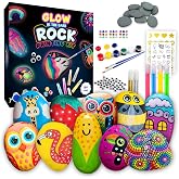 Rock Painting Kit - Glow in The Dark, 60+ Pcs Arts and Crafts Rock Painting kit for Kids 6-12, Art Supplies with Glow & Standard Paints, Outdoor Toys for Boys & Girls Birthday & Easter Gifts