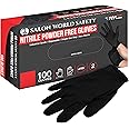 Salon World Safety Black Nitrile Disposable Gloves, Box of 100, Size X-Large, 5.0 Mil - Latex Free, Textured, Food Safe