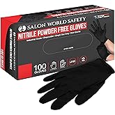 Salon World Safety Black Nitrile Disposable Gloves, Box of 100, Size X-Large, 5.0 Mil - Latex Free, Textured, Food Safe