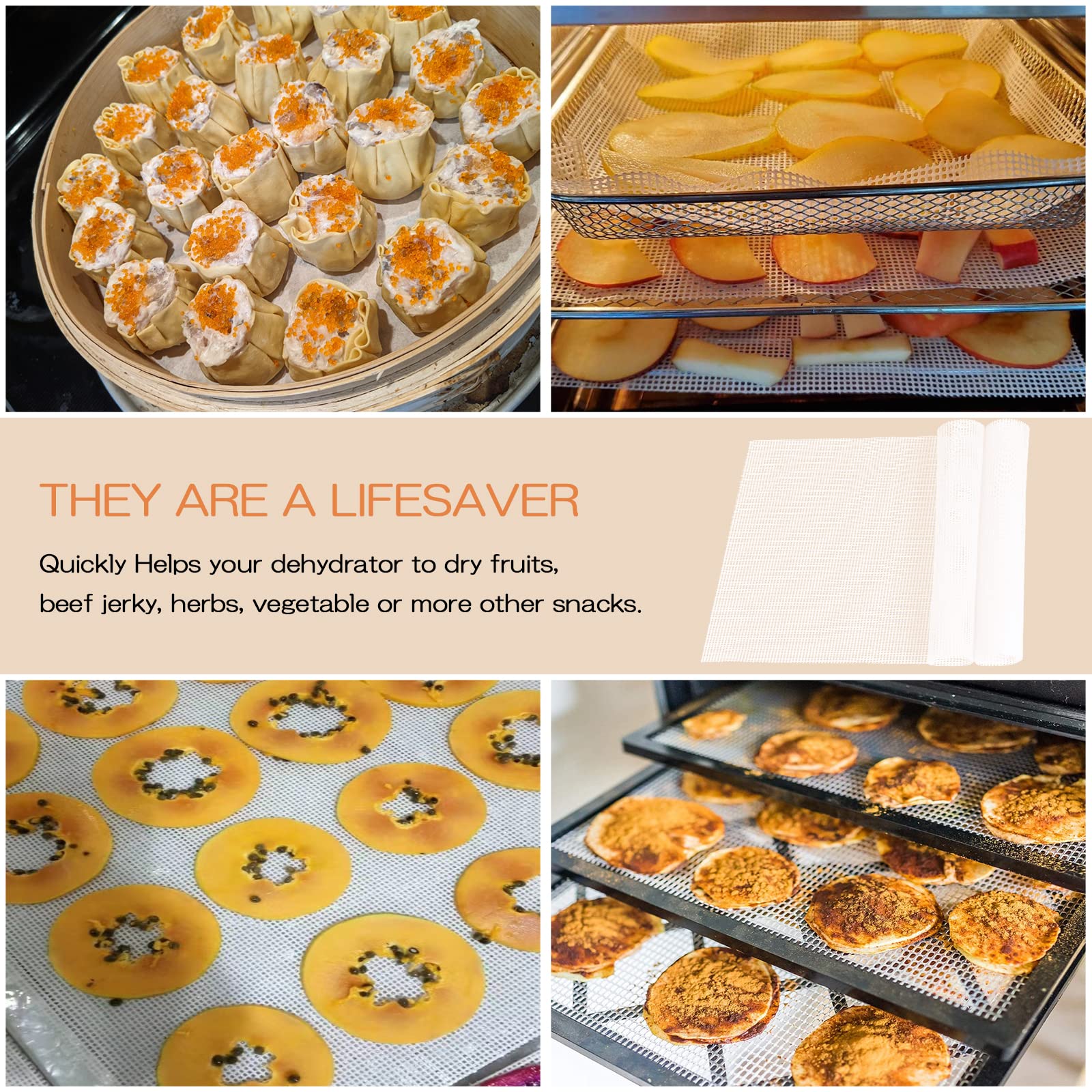 12 PCS Silicone Dehydrator Sheets, Premium Non Stick Silicone Mesh for Fruit Dehydrator, Tray Liner Reusable (14 x 14 in)