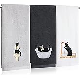SmoothNovelty 3 Pcs Hand Towels for Bathroom Black Cat Embroidered Decorative Towel 100% Cotton Soft Absorbent Preppy Bathroom Kitchen Decor Bridal Shower Wedding Gift, 13.4 x 29.5 Inch