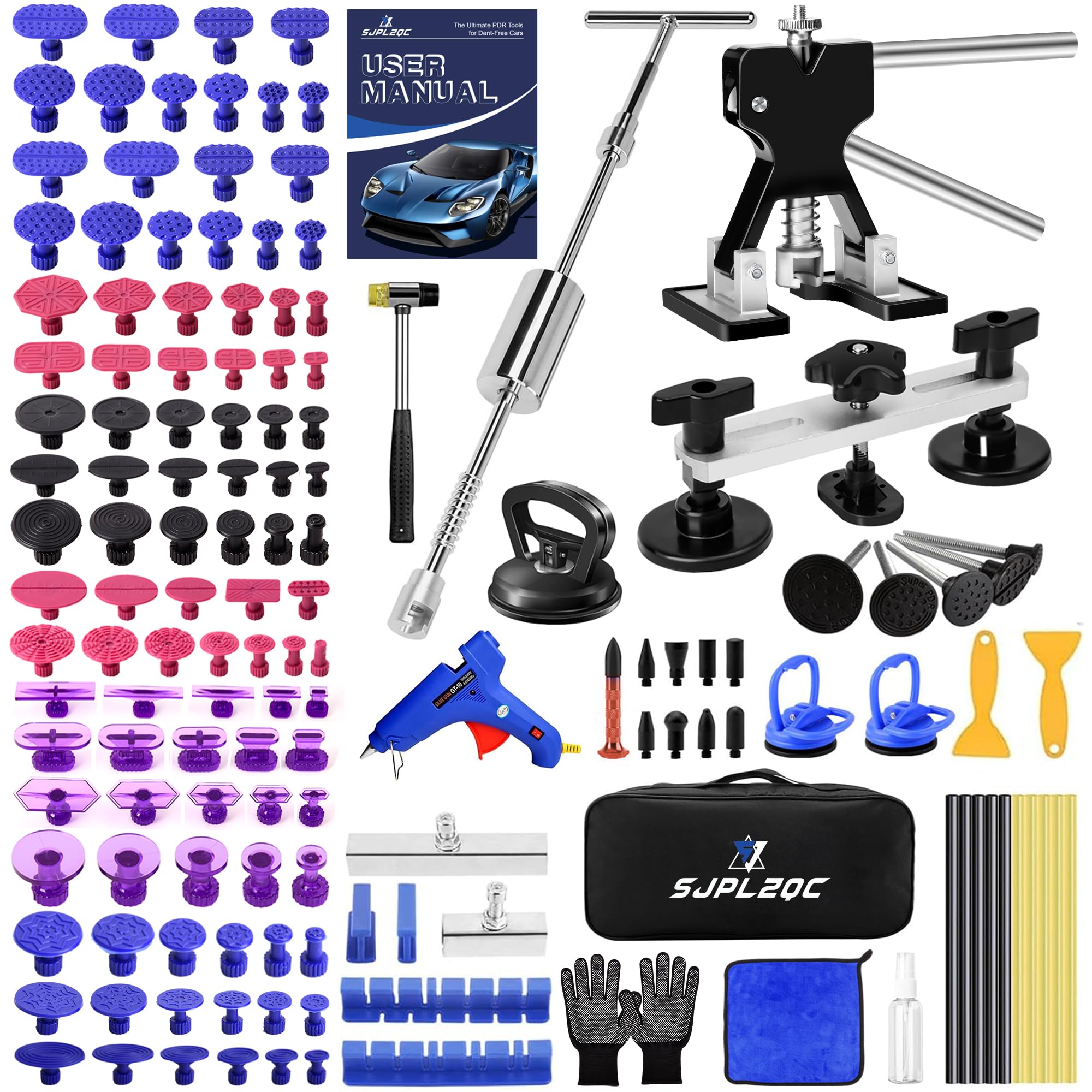 Photo 1 of SJPLZQC Car Dent Puller Kit, 140 PCS Paintless Dent Removal Kit with T-bar Dent Puller, Bridge Puller, Dent Lifter, Suction Cup Puller. Dent Remover Tool for Car Dents, Hail Damage, Door Ding Repair